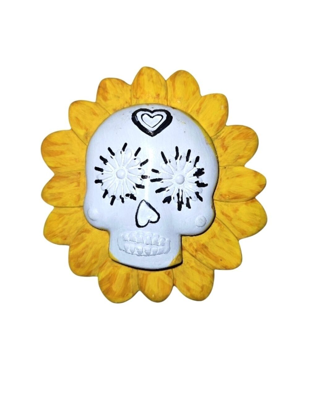 Hand Painted Sunflower Skull Resin Wall Art 5 Inch